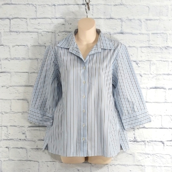 Lands' End Top Shirt Button Down Blue White Striped Sz 14P - Picture 1 of 5